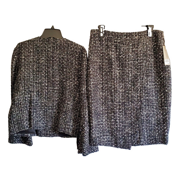 Emerson Rose Blazer Skirt Set Womens Medium Black Parisian Tweed Speckled Zipper - Picture 5 of 16